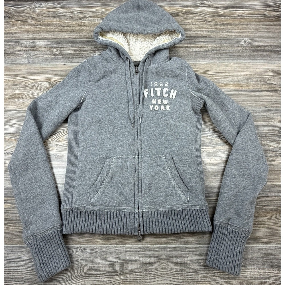 Abercrombie & Fitch Vintage Y2K Gray Sherpa Lined Zip Hoodie Womens S